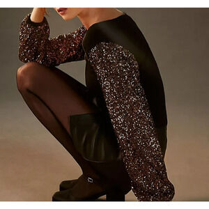 Anthropologie Bl-nk Sequin Sleeve Sweater Size Medium Black Stretch Knit Party